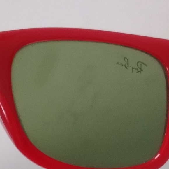 Ray-Ban Red Frame Sunglasses with Green Lenses